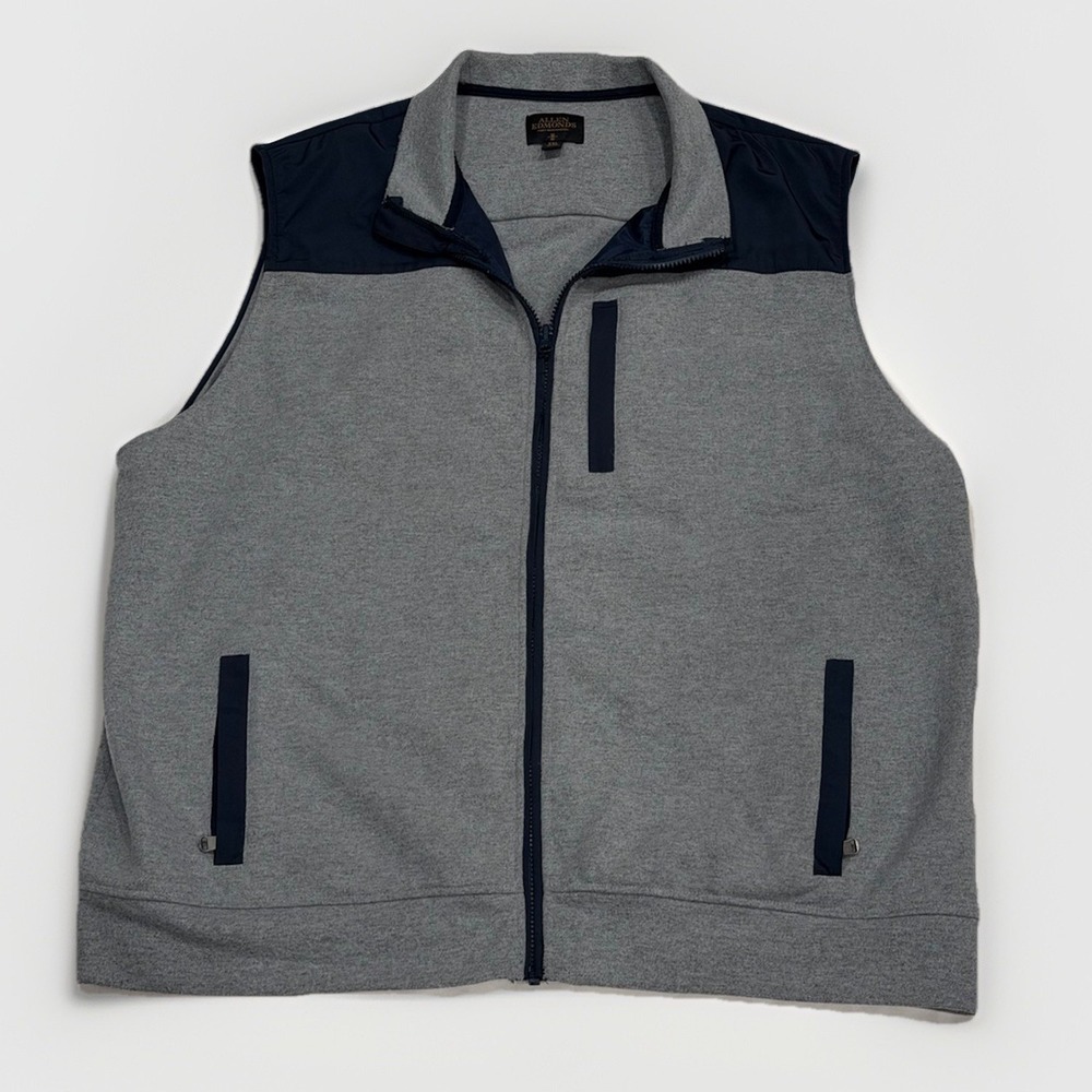 Allen Edmonds Vest Wool Blend Gray Navy Zip Preppy Golf Work Casual Size 2XL